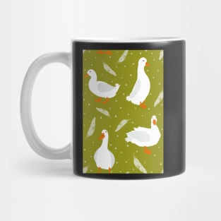 White Pekin Ducks with feathers and dots repeat pattern Mug